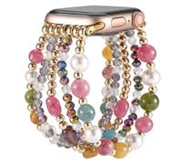 Greaciary Pearl Bracelet Compatible with 40mm Apple Watch band 38mm Series 6 5 Women,Fashion Handmade Elastic Stretch Cute Beaded Strap Replacement (amber, 38mm/40mm Medium)