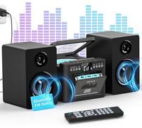 Greadio Home Stereo System with CD Player and Cassette player, 40W Bookshelf Speakers with Bluetooth, FM Radio/USB/TF/AUX/Remote Control, Hi Fi Music System (CD Player Boombox with Cassette)