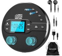 Greadio NEW Portable CD Player with Bluetooth, Discman CD Player with 2000mAh Rechargeable Battery, Compatible FM Transmitter, USB, AUX, Personal MP3 Players Anti-Skip Protection for Car (Black)