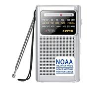 Greadio NOAA Weather Radio, AM/FM Battery Operated Transistor Portable Radio with Best Reception,Stereo Earphone Jack,Powered by 2 AA Battery for Emergency,Hurricane,Running, Walking,Home (Silver)