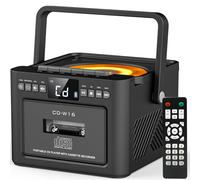 Greadio Portable CD Player for Home, Rechargeable Boombox Cassette Player, FM Radio CD Player with Bluetooth, 5000mAh Battery, Remote Control, USB, A