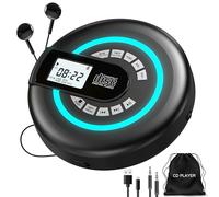 Greadio Portable CD Player with Bluetooth 5.3, Discman CD Player | Built-in Speakers, 2000mAh Rechargeable Battery, Compatible FM Transmitter, Anti-Skip, AUX, USB, RGB Light for Car