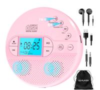 Greadio Portable CD Player with Bluetooth 5.3, Discman CD Players | 2000mAh Rechargeable Battery, Anti-Skip Protection, FM Transmitter, USB/AUX Playback, Personal MP3 Player for Car (Pink)