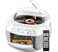 Greadio Portable CD Player with Speakers, Boombox Cassette Player | Bluetooth, FM Radio, USB/AUX Playback, LCD Display, Remote Control, Tape Recording, Battery or Mains Powered, Headphone Jack