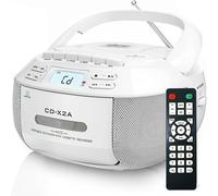 Greadio Portable CD Player with Speakers, Boombox Cassette Player with Bluetooth, FM Radio, USB/AUX Playback, LCD Display, Remote Control, Tape Recor