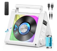 Greadio Portable CD Players for Home, 2 * 10W HIFI System with Bluetooth 5.3, 4000mAh Rechargeable CD Player, FM Radio, USB, AUX, Remote Control,RGB Coloured Lights, Home Audio CD-Player (White)
