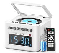 Greadio Portable CD Players for Home with Bluetooth, 5000mAh Rechargeable CD Player Remote Control/FM Radio/Alarm Clock/AUX/USB/TF/White Noise, 5W Speaker, LCD Display (White)