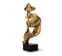 greafy Gold Decorative Sculpture Silence,Abstract Face Silence Gold Statue Made of Resin Figure Thinker on Black Base as Living Room Decoration Modern Decorative Figure for Bedroom and Office, 27 cm