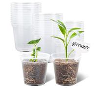 GREANER 4 Inch Reinforced Clear Nursery Pots, 30 Packs Seed Starter Pots for Indoor Outdoor Plants, Flexible Seedling Pots with 20 Plant Labels and Drainage Holes- Transparent