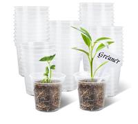GREANER 60 Pcs Nursery Pots for Plants, 2.4 Inch Small Starter Seed for Seedling, Transparent Plastic Plant Pots with Bonus 20 Plant Labels-Clear