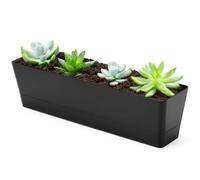 GREANER Flower Boxes with Removable Trays and Drainage Holes, 1PCS 16x3.8 Inch Herb Planter, Succulent Flower Rectangle Plastic Pot for Balcony, Office, Windowsill, Garden, Indoor Outdoor Use - Black