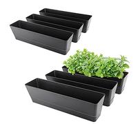 GREANER Rectangle Window Boxes, 6PCS 16x3.8 Inch Black Herb Planters with RemovableTray and Drainage Hole, Succulent Flowers Plastic Pot for Balcony, Office, Windowsill, Garden, Outdoor Decoration Use