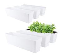 GREANER, Set of 6 Long Flower Boxes, 40.6 × 9.7 cm, Rectangular Plastic Planters with Saucers - for Balcony, Office, Garden, Windowsill, Indoor and Outdoor, Suitable for Vegetables