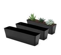 GREANER Window Boxes Planters, 3PCS 16x3.8 Inch Black Rectangle Planters Drainage Holes & Trays,Herb Succulents Plastic Pot Windowsill,Garden,Balcony,Indoor,Outdoor Decor (GRFBA361063_3x)