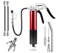 Grease Gun, 7000 PSI Heavy Duty Pistol Grip Grease Gun Set with Coupler and 3 Flexible Hoses and Metal Extension Tube, Four Nozzle Types Compatible with 400cc Cartridge(Red)-1