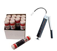 Grease Gun and Box of 12 Grease Cartridges Bundle, 10000 Psi Lever Grease Gun with Flexible Hose and Coupler, EP2 Lithium-based Grease, 400g/14oz Cartridge, by Agri-Linc