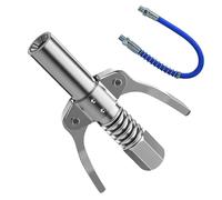 Grease Gun Coupler Lock-Type Quick Release Grease Coupler High Pressure Double Handle Gear Oil Nozzle with 30cm Hose Fits All Standard Automotive Grease Guns
