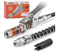 Grease Gun Coupler, Strong Lock on Greases Gun Couplers with 12" Spring Flex Hose, Cleaning Tool, 12000 PSI Quick Release Grease Coupler Compatible with All Grease Guns 1/8" NPT Grease Gun Fitting