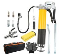 Grease Gun Kit,7000 PSI Heavy Duty Pistol Grip Grease Gun with 14 oz Capacity,Includes 18 Inch Resin Flex Hose,Double Handle Grease Coupler and Other Accessories for Automotive,Marine and Lawn Mower