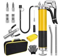 Grease Gun Kit, 7000 PSI Heavy Duty Pistol Grip Grease Gun with 14 oz Capacity, Includes 18 Inch Resin Flex Hose, Double Handle Grease Coupler and Other Accessories, Grease Gun for Automotive, Marine