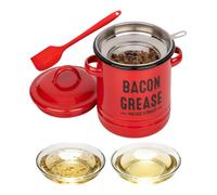 Grease Jar - Reusable Storage Jar Spatula | for Bacon Grease with Strainer, for Holidays, Camping Restaurant, Frying Baking, Preparation