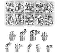Grease Nipples, 70 Pcs Hydraulic Grease Fittings for Zerk Grease Nipple Fitting Assortment Kit, M6 M8 M10 Straight 180 Degree 90 Degree 45 Degree Angled Grease Fittings for Zerk Grease Gun Nipples