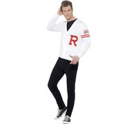 Smiffys Grease Rydell Prep Costume in White for Adults, Sweater Vest, Button-Up, Iconic R Letter, Officially Licensed, Perfect for Matching Group Fancy Dress Outfits and Playful Events