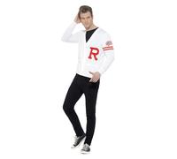 Smiffys Grease Rydell Prep Costume in White for Adults, Sweater Vest, Button-Up, Iconic R Letter, Officially Licensed, Perfect for Matching Group Fancy Dress Outfits and Playful Events