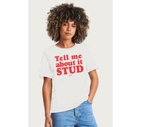 Grease Women's SAnd y Quote Tell Me About It Stud Relaxed Fit T-Shirt in White | Size: Large Grease White L