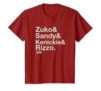 Grease Zuko Sandy Kenickie Rizzo Name Stack T-Shirt, Youth, Cranberry Red, X-Small
