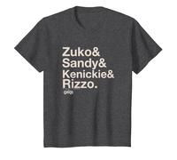 Grease Zuko Sandy Kenickie Rizzo Name Stack T-Shirt, Youth, Dark Heather Grey, 4T