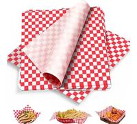 Greaseproof Paper Sheets, 100 PCS Food Grade Wrap Paper Waterproof Checkered Basket Liners Sandwich Wrappers for Deli Cakes Cheese Baking (28 x 26 cm, Red)