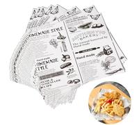 Greaseproof Paper Sheets, 100 Sheets of Food Wrapping Paper, 18x18cm Eco-Friendly Oil Proof Papers Retro Sandwich Papers Old Newspaper Printing Style for Deli Hamburgers Cake Fries Sandwich