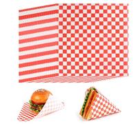 Greaseproof Paper Sheets, Red Printed Burger Paper Sheets 18x18cm, for Sandwich Wraps Pastry, Food Wrapping Papers for Takeaway BBQ Parties Cafes Deli Use (100)