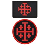 Great 1 Jerusalem Cross Flag Crusaders Cross Military Tactical Patch Set (2-Pack) - Size 2” x 3” & 3" Round - Hook & Loop Fastener/Backing - Accessory for Clothing, Jackets, Hats, Backpacks