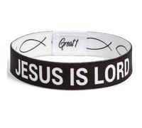 Great 1 JESUS IS LORD Ichthys Symbol/Jesus Fish Bracelet - Inspirational Religious Christian Reversible Stretch Wristband, Small, Polyester, no gemstone