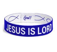 Great 1 JESUS IS LORD Ichthys Symbol/Jesus Fish Bracelet - Inspirational Religious Christian Reversible Stretch Wristband, M, Polyester, no gemstone
