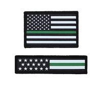 Great 1 Thin Green Line American Flag Patch 2 x 3 & 1 x 4 Inch Military Border Patrol Park Ranger Woven Hook and Loop Tactical Accessories for Clothes Jackets Backpacks