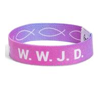 Great 1 WWJD Ichthys Symbol/Jesus Fish Bracelet - What Would Jesus Do Inspirational Religious Christian Reversible Stretch Wristband, M, Polyester, no gemstone