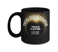 Great American Eclipse State Black Coffee Mug, Twice in a Lifetime, 4.8.2024, Total Solar Eclipse 2024, Moon Totality Souvenir Keepsake, 11oz
