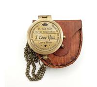 GREAT ARTIZAN Brass Compass with Leather Box. Engraved to My Son Never Forget that I Love You Antique Brown Compass with Box.