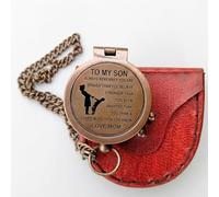 GREAT ARTIZAN Brown Antique Engraved Brass Compass with Chain & Leather Box. Antique Handcrafted Working Compass for Gifts from Mom to Son.