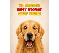 Great Auntie 65th Birthday Card (Funny Surprised Golden Retriever Dog)
