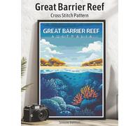 Great Barrier Reef Cross Stitch Pattern: Large Print Vintage Travel Poster Cross-Stitch Design (WanderStitch: A Retro Travel Cross-Stitch Collection)