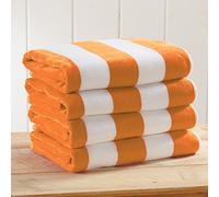 Great Bay Home 100% Cotton Oversized Velour 4 Pack Beach Towels | Orange Cabana Pool Towels | Quick Dry, Large Swim Towels for Adults and Kids (4 Pack 35" x 70", Orange)