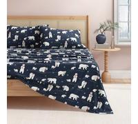 Great Bay Home 100% Turkish Cotton Flannel Sheet Set Deep Pockets Soft Bed Sheets Warm Anti-Pilling Flannel Sheets (Twin, Navy Polar Bears)