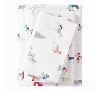 Great Bay Home 100% Turkish Cotton Flannel Sheet Set, Deep Pockets, Soft Christmas Sheets, Warm Anti Pilling Flannel Sheets (Full, Puppies in the Snow)