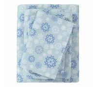 Great Bay Home 100% Turkish Cotton Full Kids Holiday Flannel Sheet Set | Deep Pocket Fitted Sheet, Soft Sheets | Warm Winter Bed Sheets | Anti-Pill Flannel Sheets (Full, Blue Snowflake)