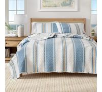 Great Bay Home 2-Piece Twin/Twin XL Microfiber Quilt Set with Shams - Reversible Stripe/Coastal Print, Lightweight, Layerable Bedding Set - Nautical Bedspread for All Seasons (Stripe/Ocean Stories)