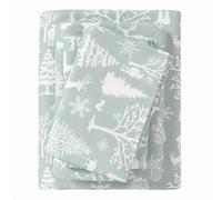 Great Bay Home 3 Piece 100% Turkish Cotton Twin Winter Lodge Flannel Sheet Set | Cotton Printed Bedding Sheets & Pillowcases | Double-Brushed Flannel Bed Sheets (Twin, Enchanted Woods - Blue)